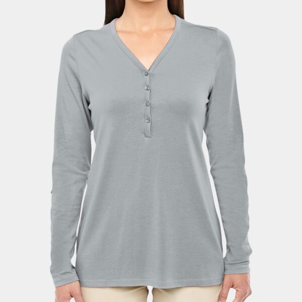 Ladies' Perfect Fit™ Y-Placket Convertible Sleeve Knit Top Thumbnail
